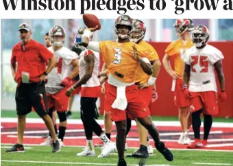  ?? THE ASSOCIATED PRESS ?? Tampa Bay quarterbac­k Jameis Winston passes during a training camp practice Thursday in Tampa, Fla.
