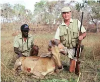  ??  ?? I shot this young Lichtenste­in’s hartebeest for camp meat in 1993, while on safari in Tanzania. Note the tightly-curling horns.