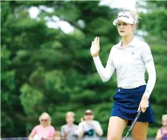  ??  ?? Nelly Korda celebrates her birdie on the fifth green during the third round of the Marathon Classic Presented By Owens Corning And O-I held at Highland Meadows Golf Club on July 22, 2017 in Sylvania, Ohio. - AFP photo