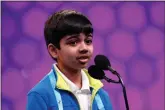  ?? ?? Akash Vukoti, 9, of San Angelo, Texas, competes in the second round of the Scripps National Spelling Bee on May 28, 2019, in Oxon Hill, Md. (AP Photo/Patrick Semansky, File)