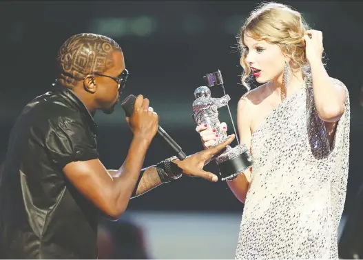  ?? CHRISTOPHE­R POLK/GETTY IMAGES ?? No matter what happens at the MTV Video Music Awards on Monday, chances are it won’t be as influentia­l as the Kanye West-taylor Swift clash in 2009.