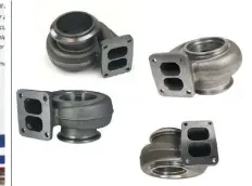  ??  ?? Various exhaust housing options are offered for each Borgwarner model, which makes it possible to fine-tune your drivabilit­y (spool up), top-end performanc­e, and mid-range to your liking. On S400SX models alone there are eight different housings to choose from