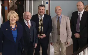  ??  ?? Sabina and President Michael D Higgins, Mayor George Lawlor, Michael Wall and Brian Kehoe.