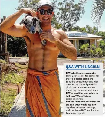  ?? PHOTO: CONTRIBUTE­D ?? VOTE NOW: Lincoln Humphries with his dog Ruby. Mr Humphries is in the running for Cosmopolit­an’s and Tinder’s Bachelor of the Year 2018.