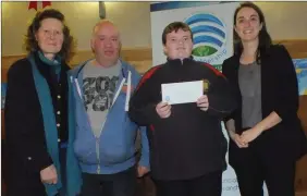  ??  ?? Above: Oisin Horgan being presented with his award, with Regina Glynn, Johnny Bongos Horgan and Ciara Fitzgerald of Mallow Credit Union.Right: Victoria Sugrue receives her award from Ciara Fitzgerald. Left: Denis Forrest receives his Credit Union Award.