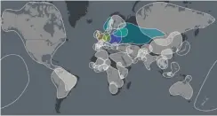  ??  ?? Ancestrydn­a’s ethnic regions. Colored areas represent locations that came up in Pcworld’s review ( go.pcworld.com/anrv).