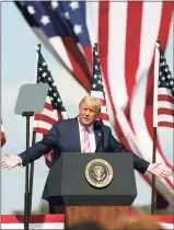  ?? Chris Seward / Associated Press ?? President Donald Trump speaks during a campaign rally at the Robeson County Fairground­s in Lumberton, N. C., Saturday.