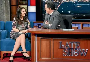  ?? SCOTT KOWALCHYK/CBS ?? Prime Minister Jacinda Ardern chats with The Late Show host Stephen Colbert.