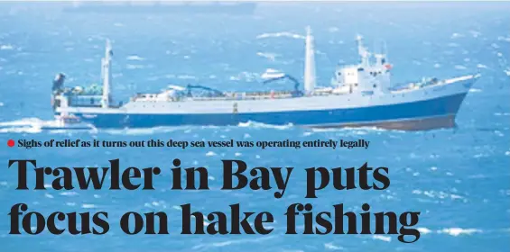  ?? Picture: ALAN MOUNSEAR-WILSON ?? ATTRACTING INTEREST: The deep sea hake trawler, Umzabalazo, photograph­ed inshore in Algoa Bay recently