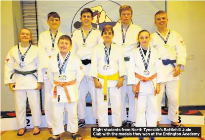  ??  ?? Eight students from North Tyneside’s Battlehill Judo Club with the medals they won at the Erdington Academy