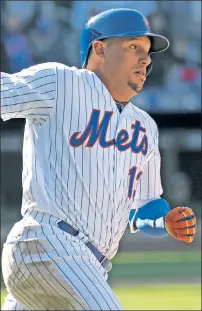  ??  ?? ‘FEELING PRETTY GOOD’: Asdrubal Cabrera rounds first base after hitting an eighth-inning double against the Cardinals on Saturday.