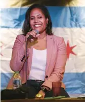  ?? CHRIS SWEDA/CHICAGO TRIBUNE ?? Chicago mayoral candidate Sophia King answers questions during a forum at The Hideout in Chicago on Thursday.