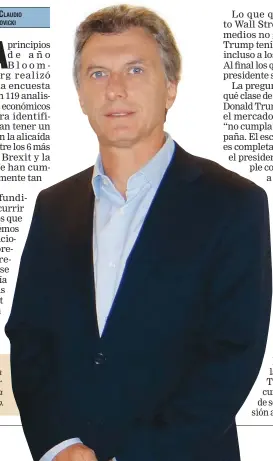  ??  ?? MAURICIO MACRI. En qué podrían perjudicar su política económica las decisiones de Trump.