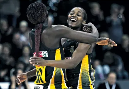  ?? Picture: Getty Images ?? THAT WINNING FEELING. Proteas Phumza Maweni and Precious Mthembu celebrate after defeating England in their Quad Series match in Invercargi­ll yesterday.