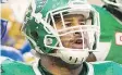  ?? MICHAEL BELL ?? Roughrider­s defensive lineman Eddie Steele is returning for another season.