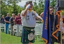  ?? PHOTO BY VICTORIA SHERIDAN ?? Former U.S. Army Sgt. Michael Thomas Greenawalt of Antioch salutes during the 2015 color guard ceremony at an Antioch Historical Society Museum ceremony.