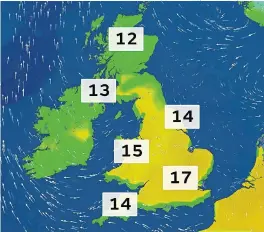 ?? Pictures: MERCURY PRESS, ENVOGUE / ALAMY ?? Better times are on the way… Met Office weather map for Saturday