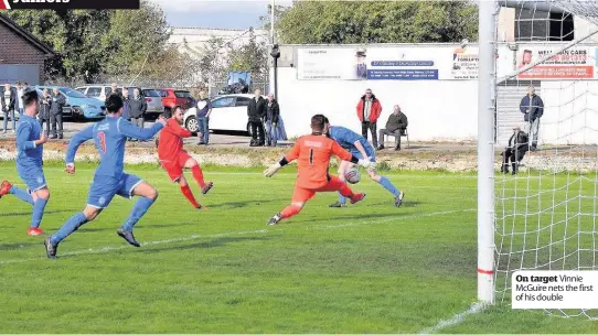  ??  ?? On target Vinnie McGuire nets the first of his double