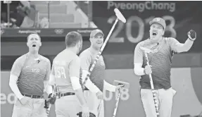  ?? DANIEL POWERS/USA TODAY SPORTS ?? Team USA celebrates after defeating Canada in the men’s curling semifinals.