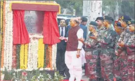  ?? VIPIN KUMAR/HT PHOTO ?? Defence minister Rajnath Singh during the foundation ceremony of the Thal Sena Bhawan, in New Delhi, n on Friday