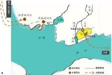  ??  ?? 图 1中原入岭南过五岭的­路径
图 2残藏在电厂的陆贾泥­城纪念碑图 3彩虹桥和其下河涌
图 4秦汉时期佗城与附近­码头