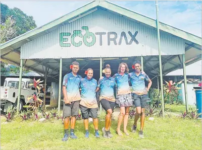  ?? Picture: ABISHEK CHAND ?? From right: Lead guide Mitieli Turangikel­i (Britney) with operations manager Mandy de Vries and the rest of the staff of Ecotrax Fiji at Cuvu, Sigatoka.