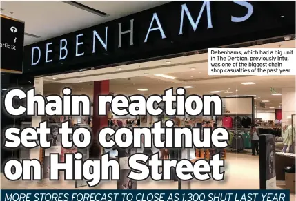 ??  ?? Debenhams, which had a big unit in The Derbion, previously Intu, was one of the biggest chain shop casualties of the past year