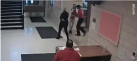  ??  ?? Video showing Fiske Elem. Principal Cynthia Miller looking on as a school security guard shoved the boy out of the school was made public as part of a suit filed this month.