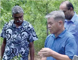  ?? Photo: Ministry of Agricultur­e ?? Assistant Minister for Agricultur­e Viam Pillay (left) listening to Wellbeing Farm Fiji Limited managing director, Sueng Bae Lee during his tour around the sheep farm in Labasa on April 18, 2017.