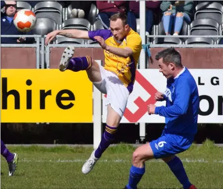  ??  ?? Wexford striker Adam Beary in action during the quarter-final win over A.U.L. Dublin.