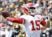  ?? DON WRIGHT — ASSOCIATED PRESS ?? Chiefs quarterbac­k Patrick Mahomes threw six touchdowns passes against the Steelers Sept. 16.