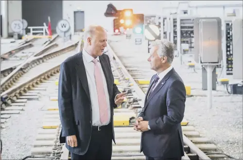  ?? PICTURE: DANNY LAWSON/PA WIRE. ?? DIGITAL-READY: Transport Secretary Chris Grayling and chief executive of Network Rail Mark Carne in York yesterday.