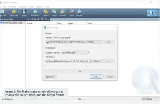  ??  ?? Image 2: The Make Image screen allows you to choose the source drive, and the output format.