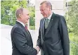  ?? FOTO: REUTERS ?? Vorgestern Merkel, gestern Erdogan: Wladimir Putin (l.) hat in Sotschi derzeit viel Besuch.