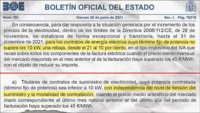  ?? EE ?? Extractos del BOE donde se refleja que la ayuda solo recoge rebajas para potencias que no superan 10 KW.