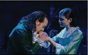  ?? DISNEY/TNS ?? Lin-Manuel Miranda is Alexander Hamilton and Phillipa Soo is Eliza Hamilton in “Hamilton,” the filmed version of the original Broadway production.