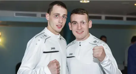  ??  ?? Aaron Gethins and James Lynch are turning pro. Aaron is fighting in the Royal Theatre Castlebar on December 8th. Pics: Donal Hackett.