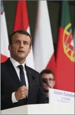  ??  ?? French President Emmanuel Macron delivers a speech on the European Union at the amphitheat­er of the Sorbonne university in Paris, France, Tuesday. LUDOVIC MARIN/POOL PHOTO VIA AP