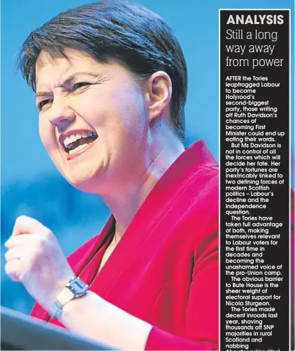  ??  ?? ■ Ruth Davidson addresses delegates. Below, Nicola Sturgeon.