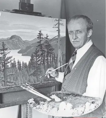  ??  ?? E.J. Hughes, seen in his studio in Duncan on Vancouver Island in 1978, ranks among the top-selling Canadian painters in history.