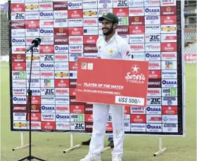  ??  ?? Hasan Ali claimed Player of the Match honours after a career-best 5 for 36 in the second innings © Zimbabwe Cricket