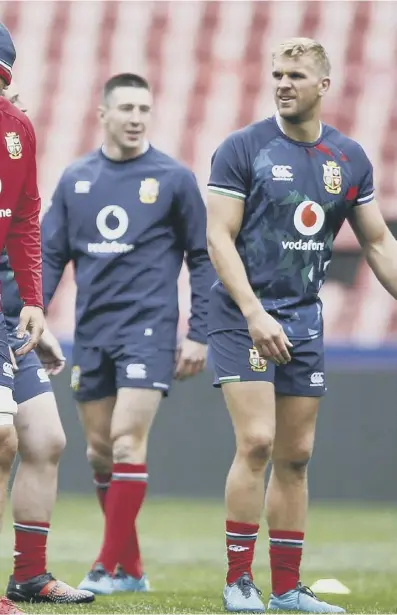  ??  ?? 2 The British and Irish Lions on the pitch during yesterday’s captain’s run at Emirates Airline Park as they prepare for tonight’s game against the Sharks