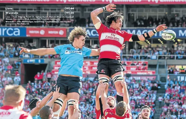  ?? Picture: AFP ?? Lions' Franco Mostert, right, wins a lineout during yesterday’s semifinal win over the Waratahs at Ellis Park.