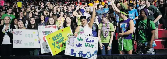  ?? DANA NALBANDIAN/GETTY IMAGES ?? 15,000 students cheer for social change at internatio­nal charity and educationa­l partner, Free The Children’s, first-ever We Day in the U.S. on March 27 in, Seattle, Washington.
