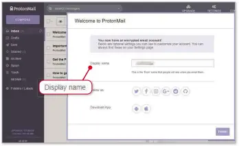  ??  ?? Protonmail asks only for your ‘Display name’ – no personal details