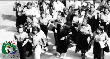  ??  ?? Helen Joseph, Lilian Ngoyi, Rahima Moosa and Sophia Williams lead a march by more than 20 000 women to the Union Buildings on August 9, 1956, to protest against the extension of the pass laws.