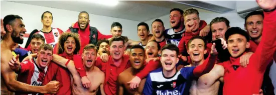  ??  ?? Wembley bound: Exeter City’s players celebrate after beating Carlisle to reach the League Two play-off final on Sunday