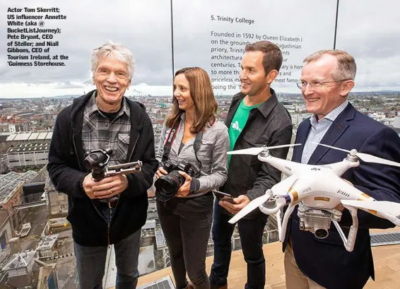  ??  ?? Actor Tom Skerritt; US influencer Annette White (aka @ BucketList­Journey); Pete Bryant, CEO of Steller; and Niall Gibbons, CEO of Tourism Ireland, at the ‘Guinness Storehouse.