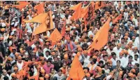  ??  ?? Protesters, organised by Maharashtr­a state’s Maratha community, press their demands for reserved quotas in government jobs and places for college students in Mumbai on Wednesday. PICTURE: REUTERS