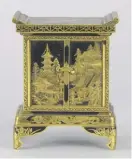  ??  ?? An important parcel gilt bronze inlaid miniature cabinet on self-stand, signed by the maker 12cm high, c1900, £8,850